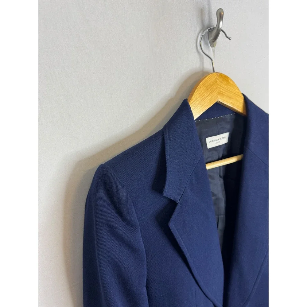 Dries Van Noten Mens Navy Blue 100% Wool Two Button Blazer Jacket Size 38